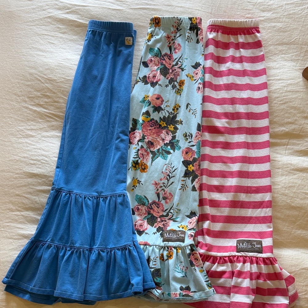 Matilda Jane Kids Play Pants - Blue, Floral, Pink Striped ruffle pants
